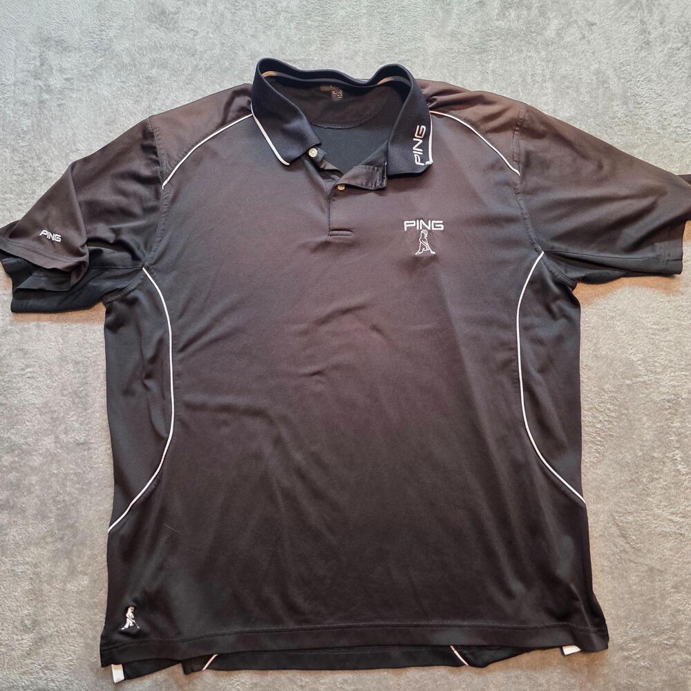 PING Polo Shirt Mens XL Black Solid Logo Short Sleeve Golf Lightweight Knit